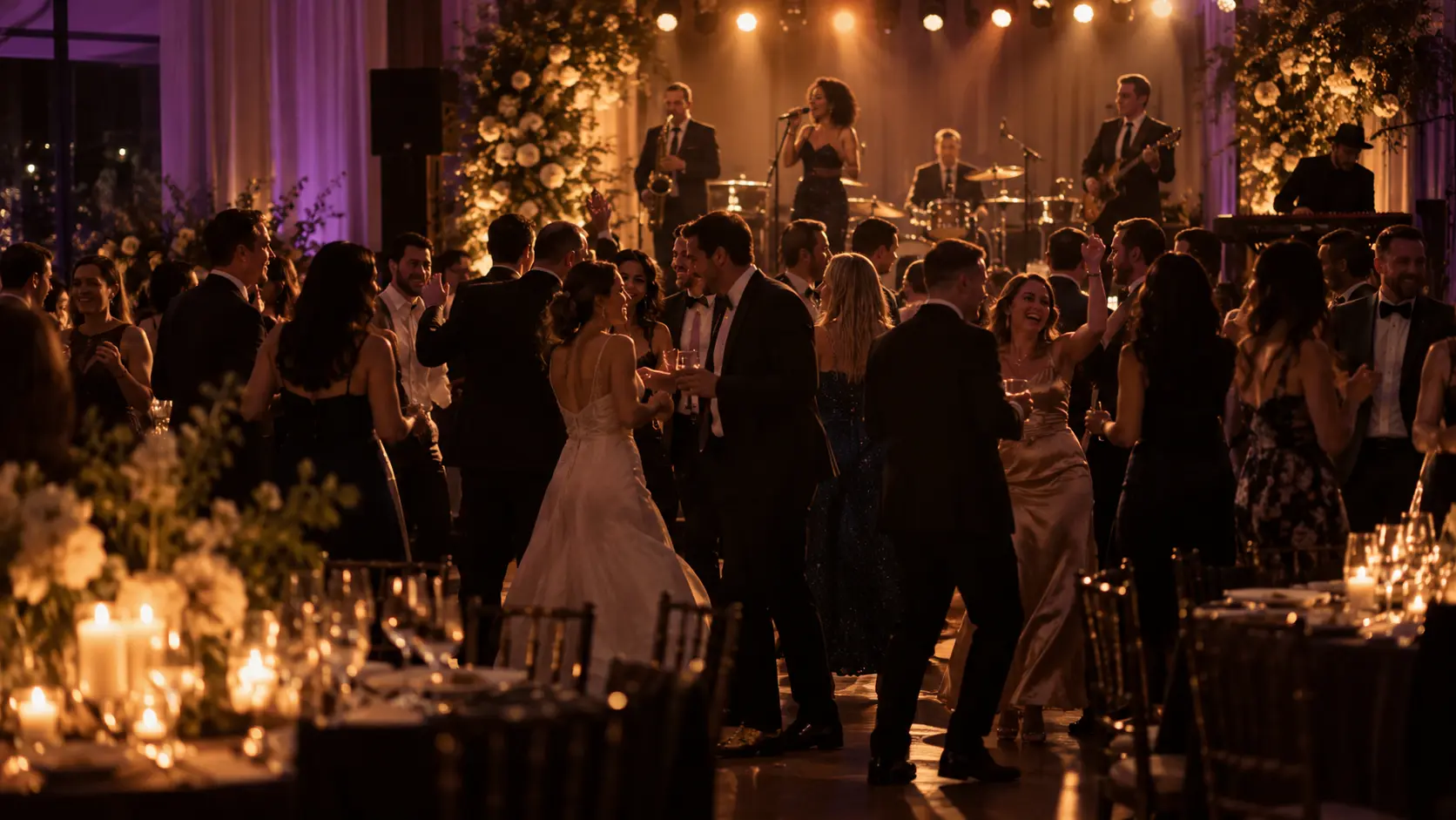 A live band playing for wedding guests